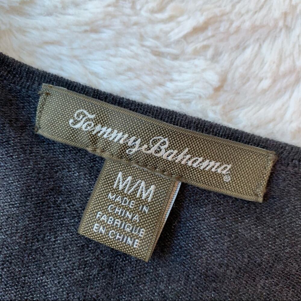 Tommy Bahama gray white striped wool blend cowl neck sweater size Medium - Picture 10 of 12
